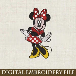 Minnie Mouse Embroidery Design, Cute Cartoon Character Embroidery File, Red Polka Dot Dress Pattern, Digital Download