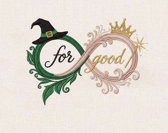 Motif brodé méchant Elphaba Glinda, pour une bonne conception de citation, symbole musical de l'infini de Broadway, cadeau pour un fan de théâtre, conception de bonne sorcière