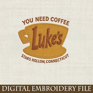 Broderidesign med stjärnor ihåliga motiv, Lukes kaffekopp höst digital fil, Lukes Diner maskinbroderimönster, digital nedladdning