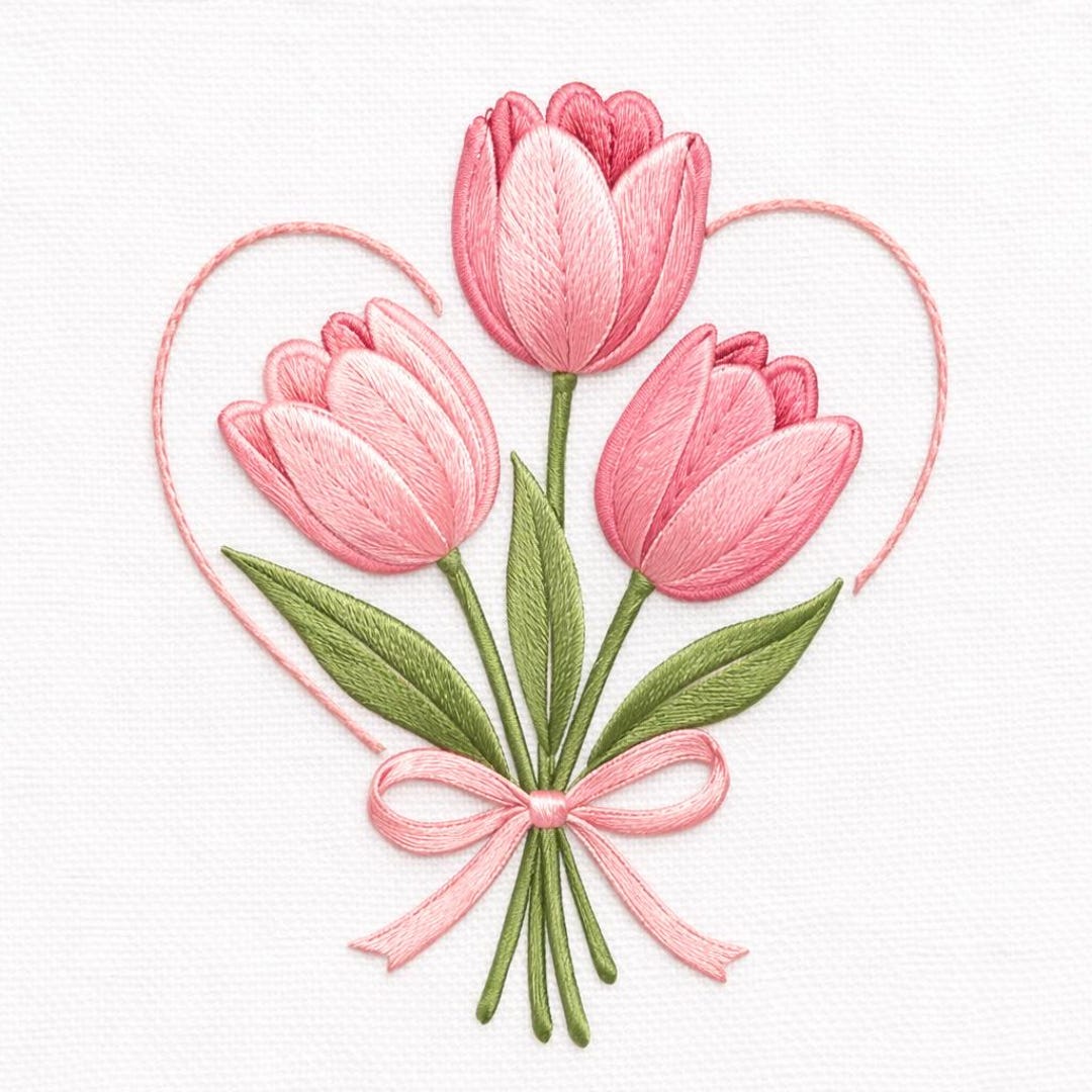 Pink Tulip Flower Embroidery Design, Spring Floral Machine Embroidery ...