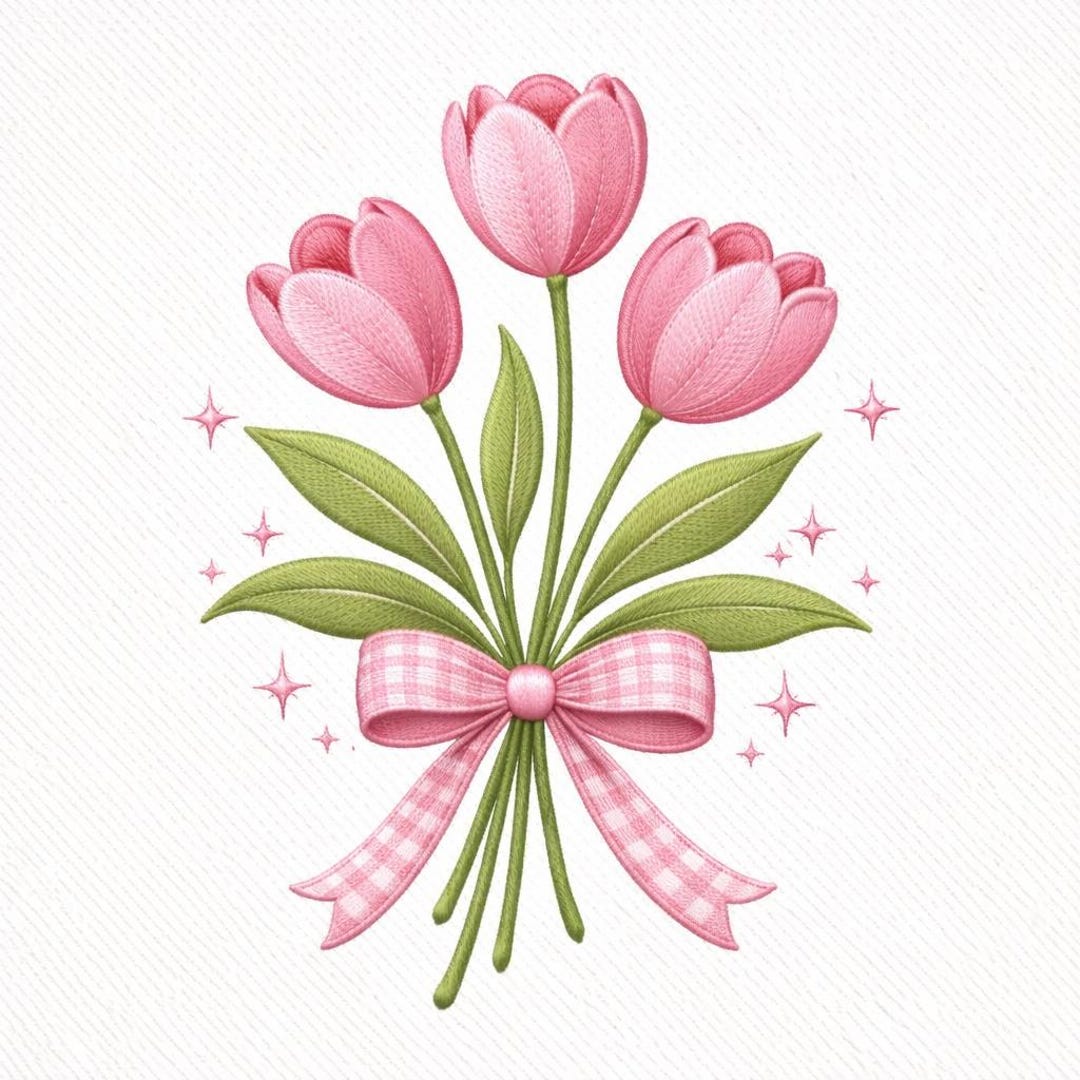 Pink Tulip Flower Embroidery Design, Spring Floral Machine Embroidery ...