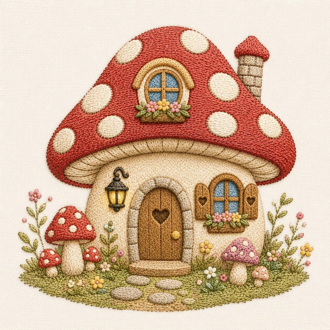 Whimsical Mushroom House Embroidery Design, Fairy Cottage Embroidery ...