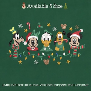 Embroidered Christmas Designs, Embroidery design with Mickey Minnie Donald Goofy Pluto Embroidery, Holiday Family Matching, Disney Christmas