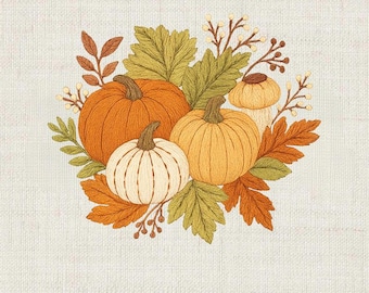 Borduurontwerp herfstpompoenen, herfstborduurbestand, gezellige machineborduurwerk, direct downloaden, 5 maten PES DST...