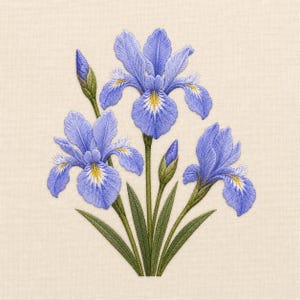 Blue Iris Machine Embroidery Design, Botanical Flower Bouquet Digital Download, Floral Garden DST PES File, Cottagecore Floral
