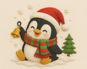 Christmas Cute Penguin Embroidery Designs 5 Sizes, Christmas Cute Animal Embroidery , Christmas Embroidery,  Machine Embroidery Files