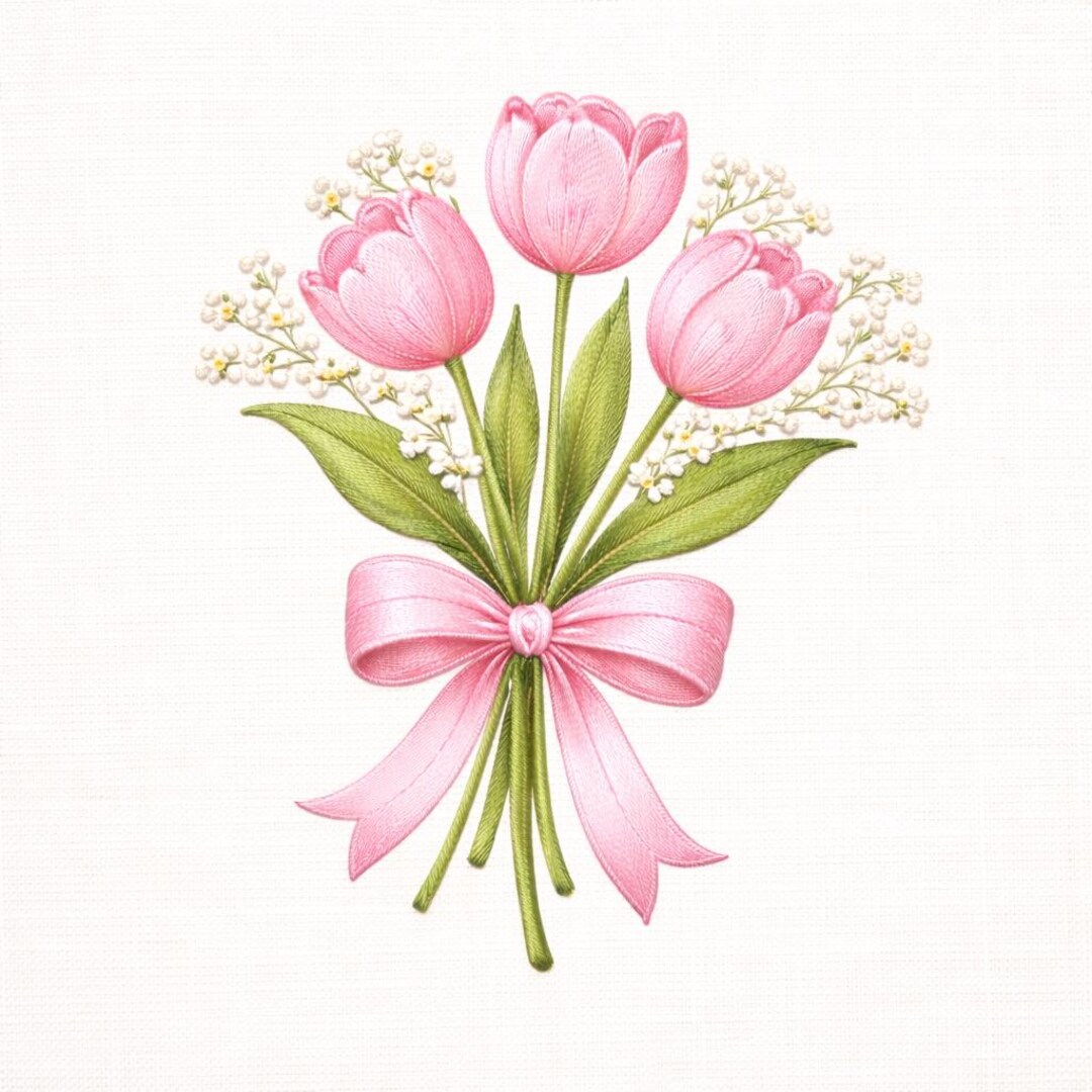 Pink Tulip Flower Embroidery Design, Spring Floral Machine Embroidery ...
