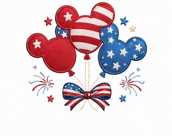 Diseño de bordado de globos de Mickey de Disney Coquette, bandera de EE. UU., Independencia de Estados Unidos, 1776-2026, archivo digital, descarga instantánea, 5 tamaños