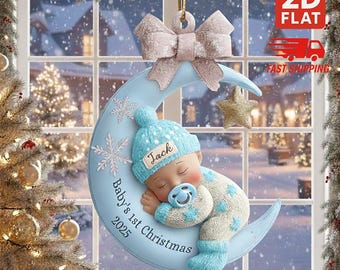 Personalisierte Baby erste Ornamente, benutzerdefinierte Mond Acryl Andenken, Weihnachtsgeschenk für Jungen und Mädchen, Weihnachtsgeschenk, Baby-Dusche-Geschenk