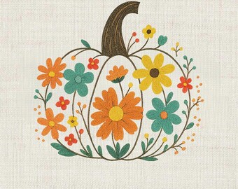 Bloemen pompoen borduurontwerp, kleurrijke herfst bloemen patroon machine borduurbestand, Instant Download Dst Pes Exp Jef Vp3..., 5 maten