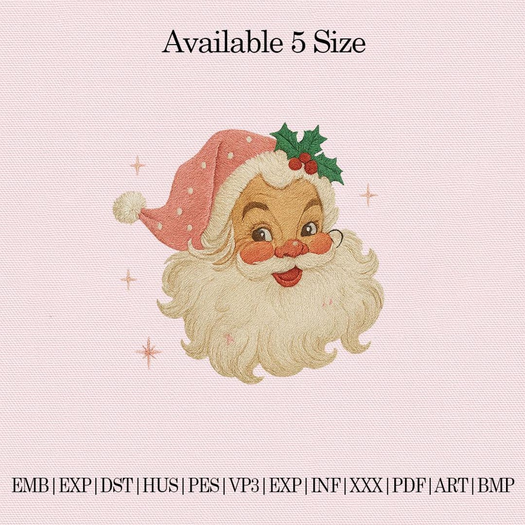Embroidery Design Rocker Santa Retro Santa Embroidery Design, Vintage Christmas Embroidry File, Pink ...