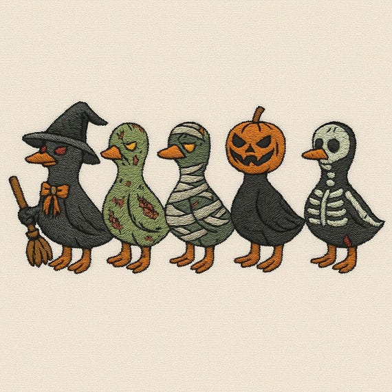 Spooky Goose Halloween Embroidery Design, Horror Goose in Costumes with Pumpkin Machine File, Instant Download, Digital Download, 5 Size