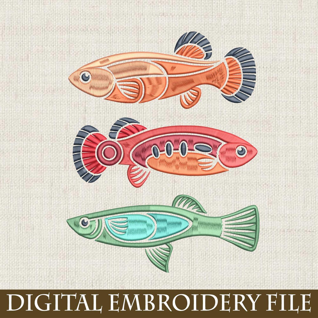 Embroidered Fish Pattern Colorful Fish Embroidery Design, Tropical Sea Animal Machine Embroidery ...