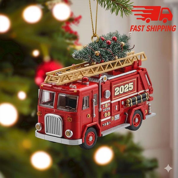 Fire Truck Ornament Custom Name, Firefighter Christmas Decor, Personalized Fire Engine Ornament, Kids Christmas Gift, Fire Dept Decor