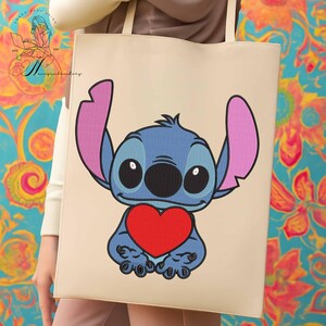 Stitch Heart Embroidery File, Cute Stitch Patch, Hawaiian Stitch Design, Tropical Flower Stitch Applique, Cartoon Stitch Decor, Embroidery