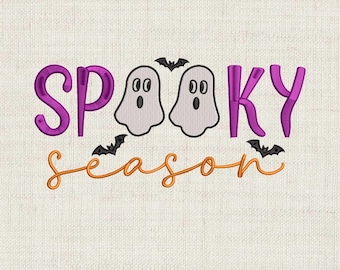 Spooky Season Embroidery Design - Ghost and Bat Halloween Machine Embroidery File