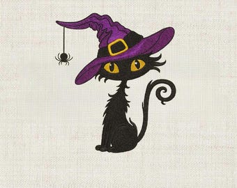 Häxkattbroderidesign, Halloweenbroderidesign, läskigt broderi, direktnedladdning, broderimönster, storlek 5