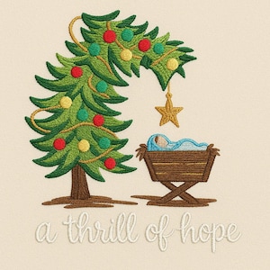 Diseño de bordado &quot;El regalo más grande de todos&quot;, archivo de bordado navideño cristiano, Pes de Navidad de la Natividad, Árbol de Navidad, descarga instantánea