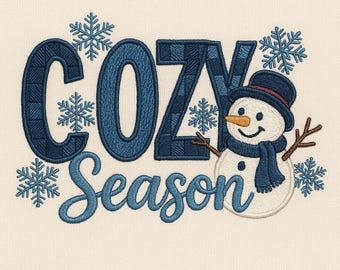 Schneemann Cozy Season Maschinenstickdatei, Winter Schneemann Maschinenstickdatei, Blue Vibes Weihnachten Stickdatei
