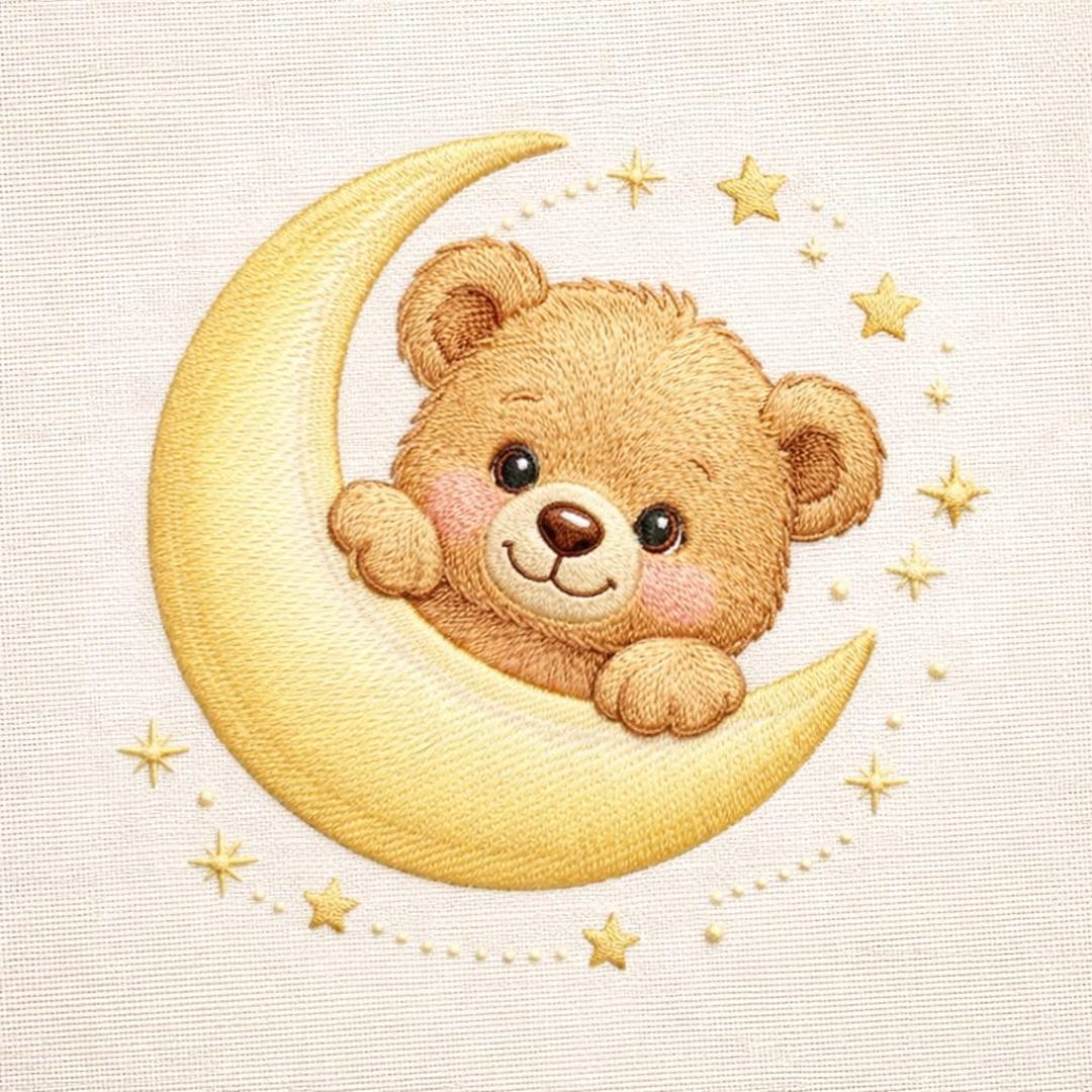 Teddy Bear Moon Embroidery Design, Baby Nursery Embroidery File, Cute ...