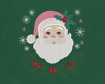 Retro Santa Embroidery Design, Vintage Christmas Embroidry File, Pink Santa Retro Instant Download, Machine Embroidery Design File, 5 sizes