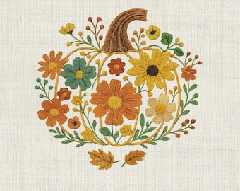 Bloemen pompoenborduurontwerp, kleurrijke herfstbloemen patroon machineborduurbestand, directe download Dst Pes Exp Jef Vp3...