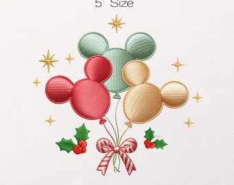 Christmas Disney Coquette Mickey Balloons Embroidery Design, Magical Kingdom Embroidery Design, Cartoon Embroidery, Instant Download, 5 Size