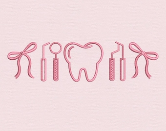 Dental Embroidery Design, Tooth Outline Embroidery File, Dentist Tools Machine Embroidery Pattern, Cute Dental Hygienist, Digital Download