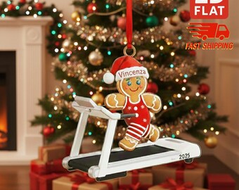 Peperkoek rennen kerstornament, aangepaste naam sportschool aandenken minnaar cadeau, kerstmuts hervormer decor, leuk kerstcadeau, kerstcadeau voor haar