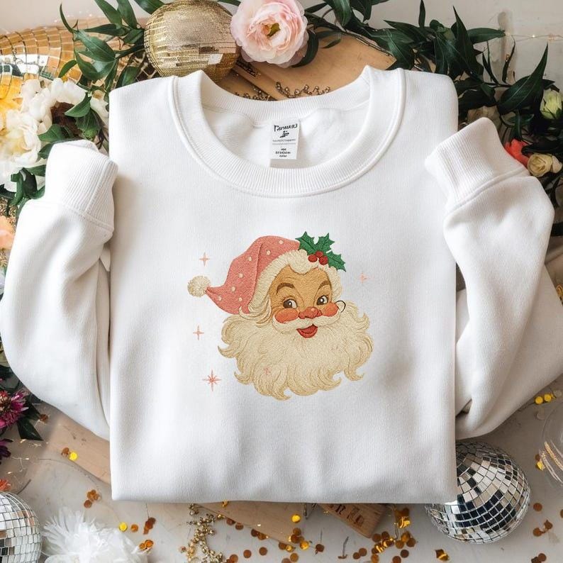 Embroidery Design Rocker Santa Retro Santa Embroidery Design, Vintage Christmas Embroidry File, Pink ...