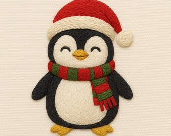 Christmas Cute Penguin Embroidery Designs 5 Sizes, Christmas Cute Animal Embroidery , Christmas Embroidery,  Machine Embroidery Files
