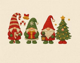 Christmas Gnomes Embroidery Design, Xmas Design for Holiday Decoration, Sweatshirt Tshirt Embroidery, Digital Download, 5 Size