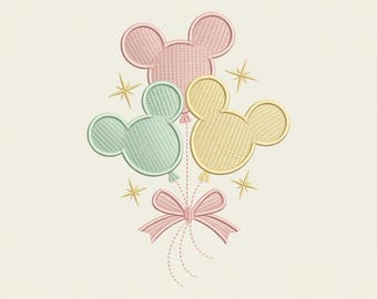 Disney Coquette Mickey Balloons Embroidery Design, Magical Kingdom Embroidery Design, Cartoon Embroidery Design, Instant Download, 5 Size