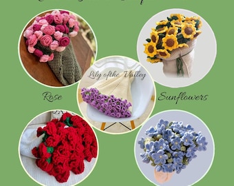 Crochet Flower Bouquet Blanket Pattern | Sunflower, Rose, Lily, Carnation, Forget-me-not (PDF Download)