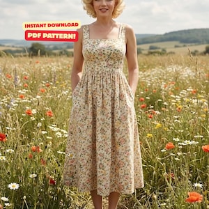 Square Neck Sleeveless Vintage Floral Sundress Sewing Pattern – Easy Beginner PDF