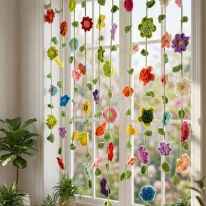 Crochet Flower Curtain Pattern, Boho Floral Window Panel, Wall Hanging (PDF Download)