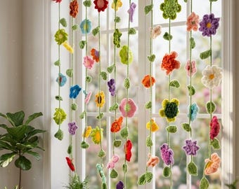 Crochet Flower Curtain Pattern, Boho Floral Window Panel, Wall Hanging (PDF Download)