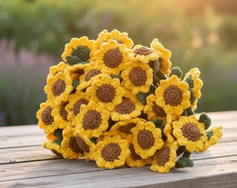 咲き誇るひまわりの花束ブランケットのパターン、手作りかぎ針編みの花