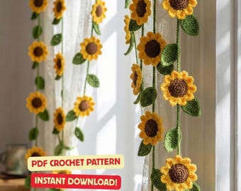 Sunflower Crochet Curtain Pattern | Boho Floral Garland (PDF Pattern)