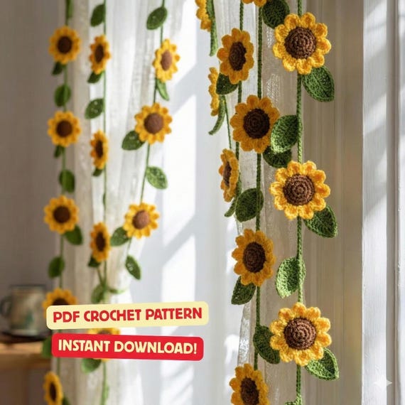 Sunflower Crochet Curtain Pattern | Boho Floral Garland (PDF Pattern)