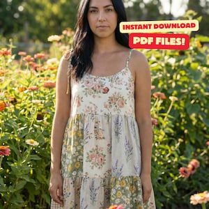 The Cottagecore Patchwork Tiered Maxi Sewing Pattern: Open Back Sundress (PDF Pattern)
