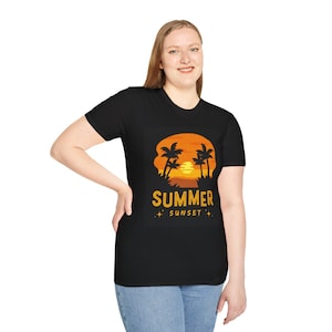 Summer Sunset Unisex Softstyle T-Shirt, Beach Tee, Vacation Shirt, Summer Vibes T-Shirt, Gift for Travelers, Tropical Graphic Tee