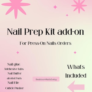 Press On Nail Prep Kit Tillägg, Lim, Flikar, Fil, Buffer, Pusher