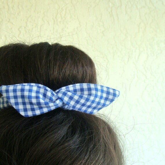 Items similar to Wire Bun Wrap, Royal Blue Gingham Bun Wrap Top Knot