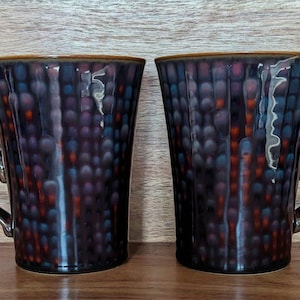 Denby England Tall Reactive Glaze Mugs – Rare Dot Pattern – Set of 2 Stoneware Tea/Coffee Mugs