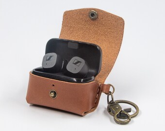 Sennheiser CX Plus True Wireless Case leather Wireless earphones case keychain Personalized Leather Wireless Earbuds holder Gift for Him