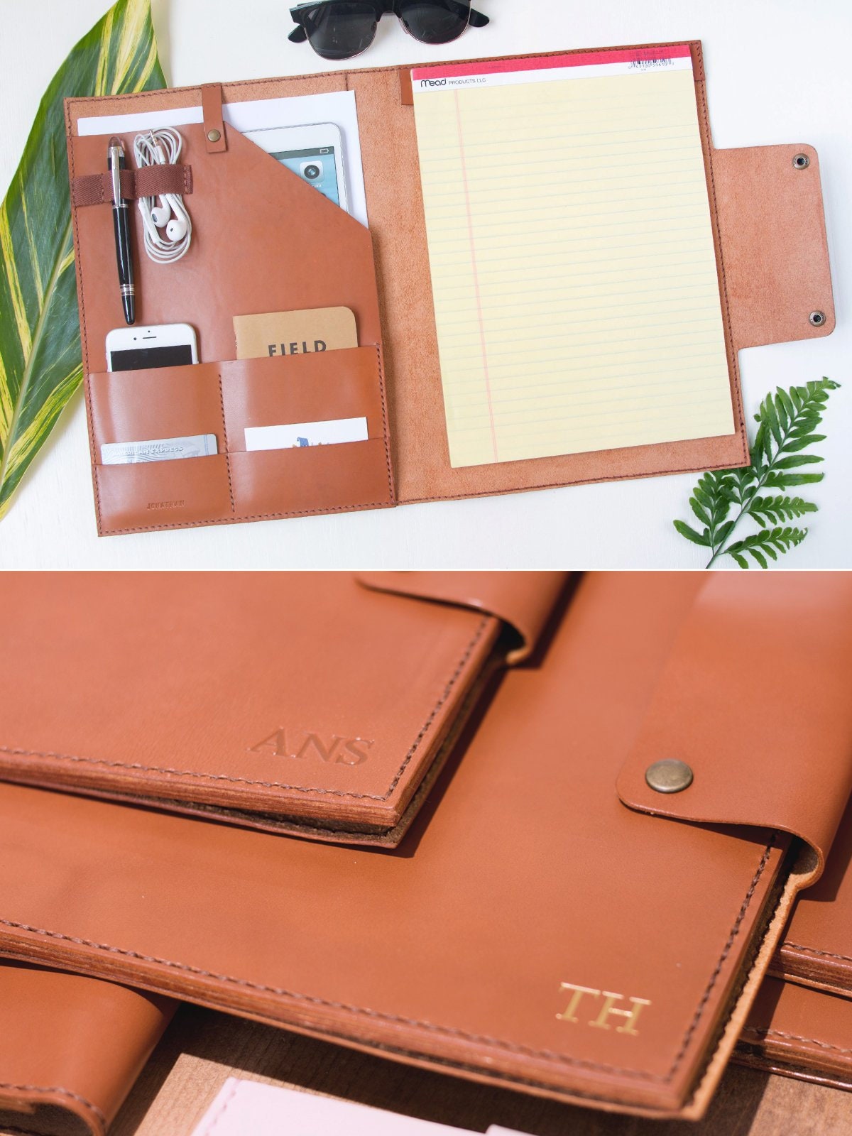 Personalized Brown Leather Portfolio Gift for Him Legal Pad Etsy