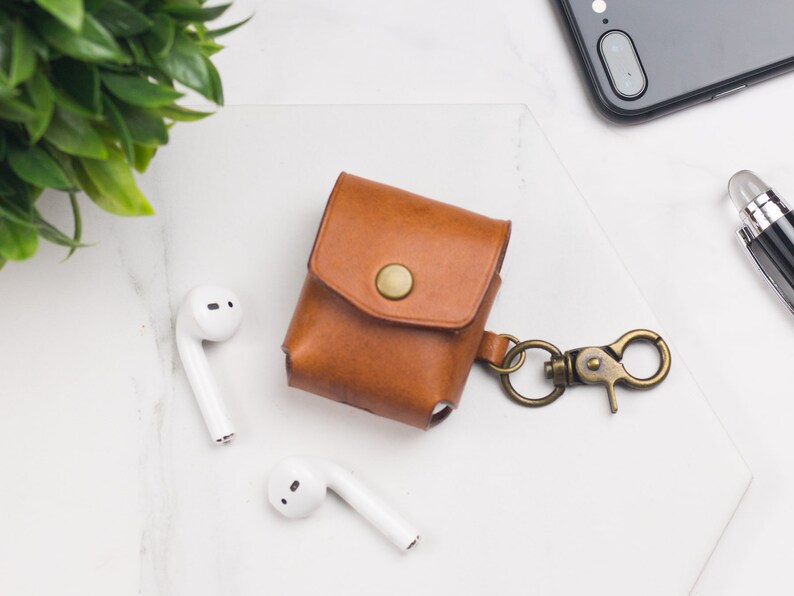 Personalized Leather Airpods Case Keychain Monogram Leather Etsy