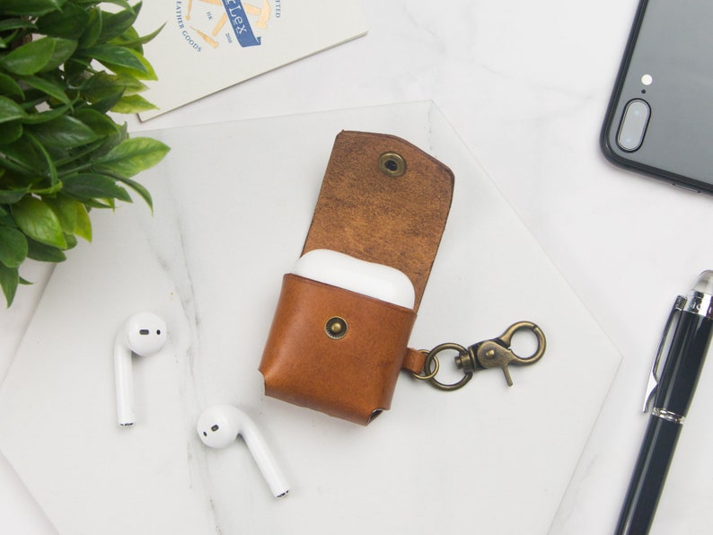 Personalized Leather Airpods Case Keychain Monogram Leather Etsy