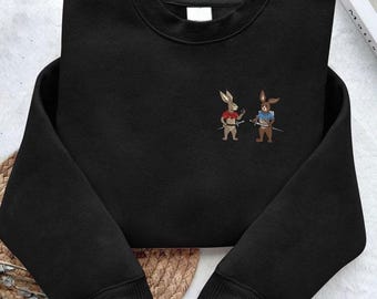 Sudadera de conejito bordado, regalo para amantes de los conejos, suéter de animales estilo cottagecore, jersey con bordado caprichoso, sudadera de conejito adorable